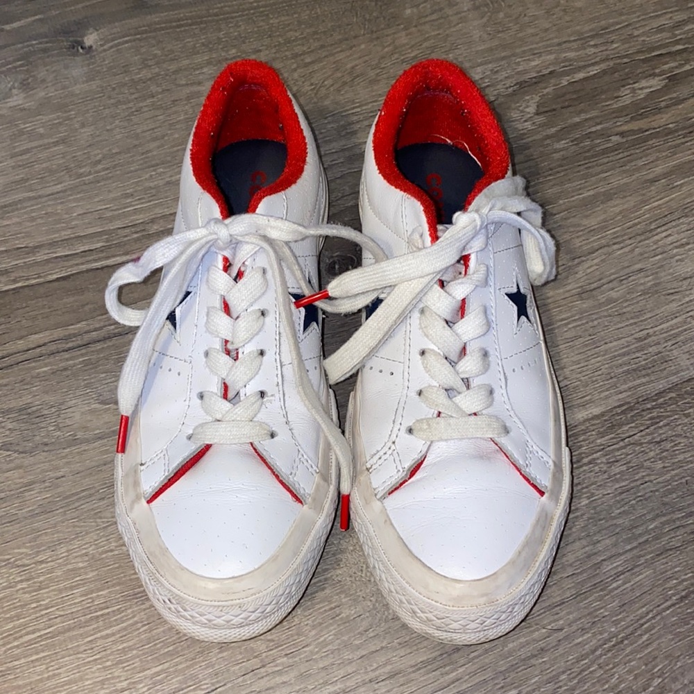 Red, white, and blue Converse.